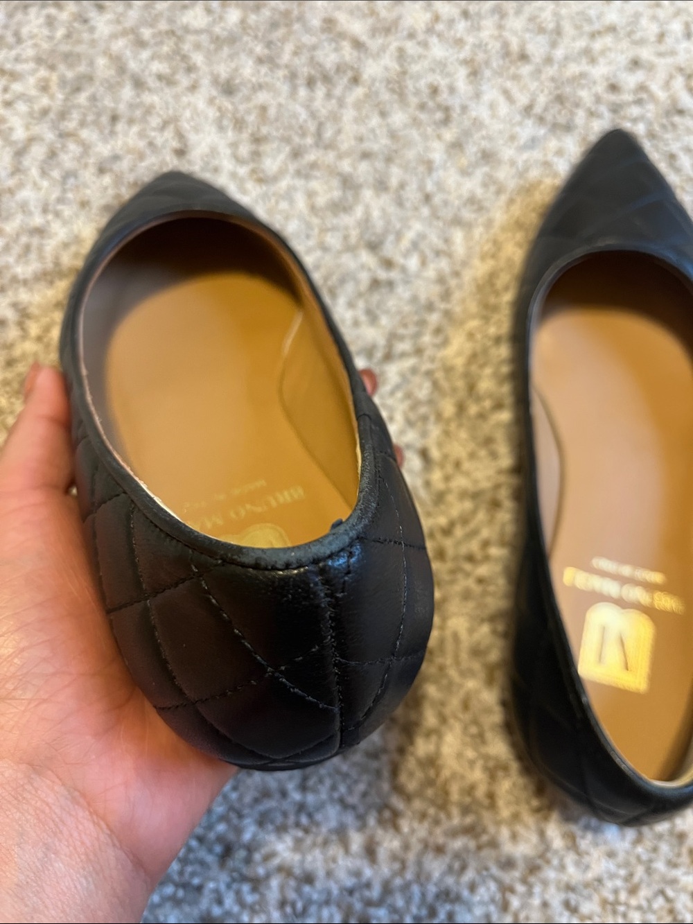 Bruno Magli Black Quilted Pointed Leather Flats - Picture 5 of 9